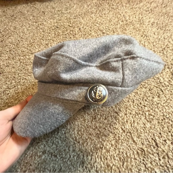 Vintage VTG Wool Cap Sailor Buttons Gray Flat Cap Lined Nautical - Picture 5 of 9